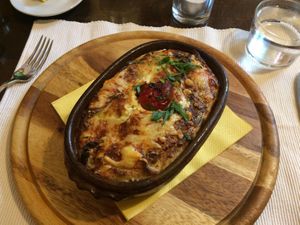 Spinach pancake, gluten free, vegetarian (not vegan) at Okarina in Bled