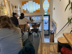 Seatings inside are upstairs  at Baking Lab in Amsterdam