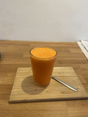 Orange/carrot/ginger juice: freshly made and tasty, although the ginger is quite dominant.  at Baking Lab in Amsterdam