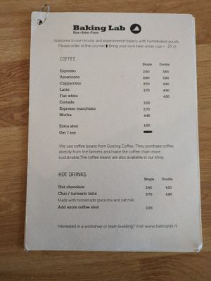Menu page 1 at Baking Lab in Amsterdam