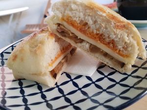 Eggplant, "mozzarella" and sundried tomato sandwich at Mimimi in Granada