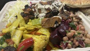 Swarma plate closeup  at Falafel St. Jacques in Montreal