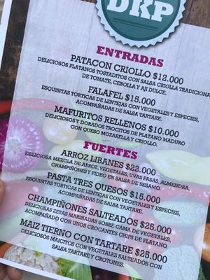Vegetarian menu  at DKP in Cartagena