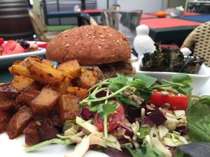 Bombay burger (personal favorite) at Green Door Cafe in La Jolla