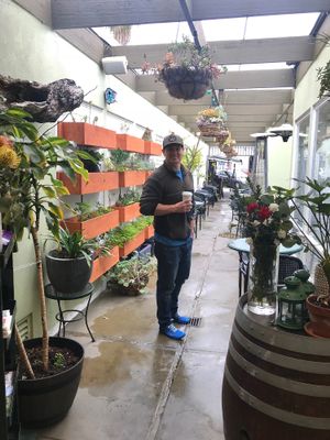 Sweet outdoor seating area with heat lamps, also indoor seating available.  at Green Door Cafe in La Jolla
