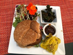 One of the burgers  at Green Door Cafe in La Jolla