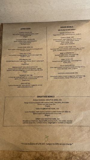 Menu   at Nonie's in Boracay