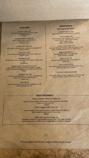 Menu  at Nonie's in Boracay