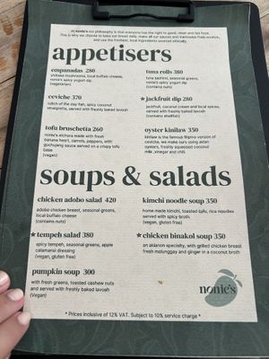 Menu as of July 2024  at Nonie's in Boracay