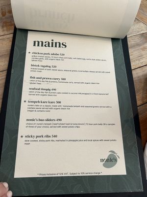 Menu as of July 2024  at Nonie's in Boracay