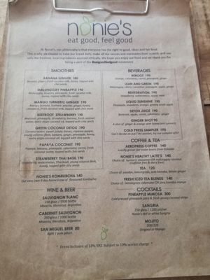 menu at Nonie's in Boracay