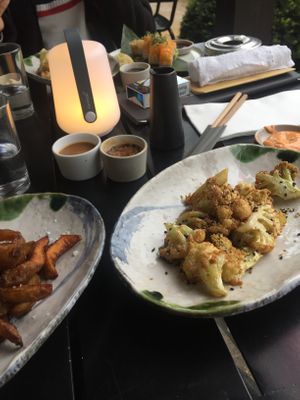Cauliflower (Dressing not vegan - ask for a vegan dressing instead) and fried jerusalem artichokes at Sticks N Sushi in Hellerup