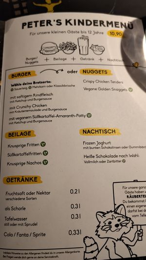 Kids menu at Peter Pane - Breite Str in Luebeck