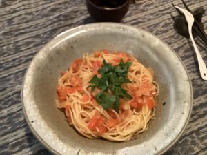 tomatoes spagetti at Vegetus Sara in Kagoshima