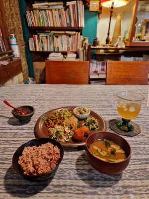 Set menu comes with Miso and rice at Vegetus Sara in Kagoshima