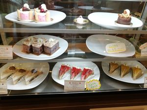 a lot of vegan, gluten-free cakes at hal cafe 229 in Kamakura