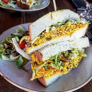 Vegan slaw sandwich with homemade bread at Bluebell Coffee UK in Swansea