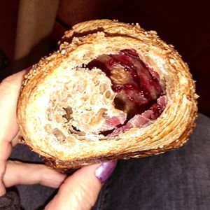 Vegan raspberry brioche at Grinder Coffee Lab in Ravenna