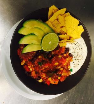 Chili with Nachos, Sour Cream & Avocado at DNA in Regensburg
