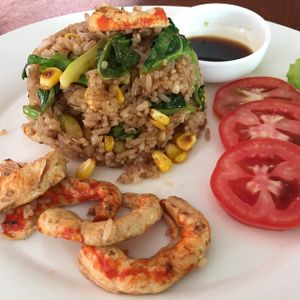 mock prawn fried rice at Yuan Sheng Vegetable Restaurant in Siem Reap