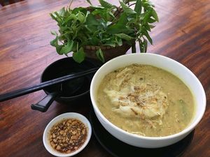 Herb noodle feast.....delicious and only $1:50 at Yuan Sheng Vegetable Restaurant in Siem Reap