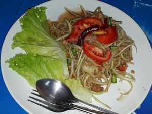 Som tam (papaya salad) at Vegetarian in Chiang Mai