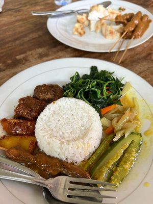 Nasi campung and peanut satay   at Karuna Vittala Vegetarian in Batuan