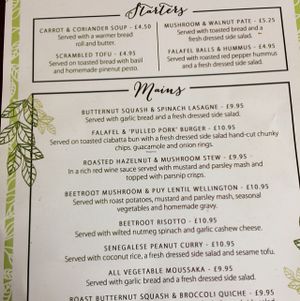 menu at The Castle Inn  in Skipton