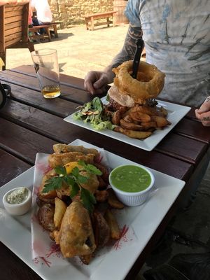 Tofish & chips and Pulled pork style falafel burger at The Castle Inn  in Skipton