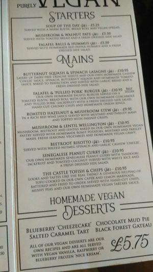 vegan menu  at The Castle Inn  in Skipton
