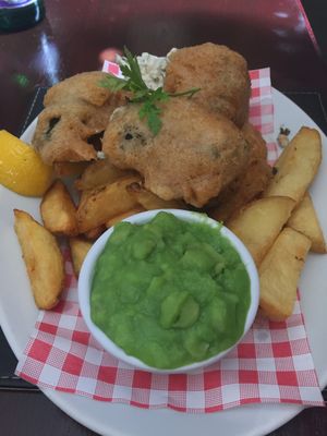 Fish and chips as delicious as any fishy version. Amazing! at The Castle Inn  in Skipton