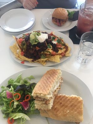 Nachos, jackfruit slider, grilled cheese at Vegan Hills in Honolulu