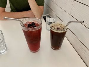 Chakra Kombucha Drink and Iced Americano at Vegan Hills in Honolulu