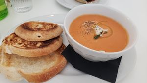 Tomato Bisque & Sourdough at Vegan Hills in Honolulu