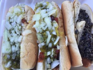 Two chili cheese and one Olive dog special at Santoro's Franks & Chili in Bethlehem