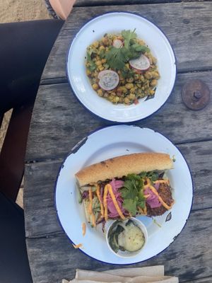 chickpea salad and cauliflower fritter sandwich   at The Canteen  in Provincetown