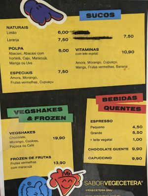 Drinks Menu (try the veg Shake Morango) at Vegecetera in Blumenau