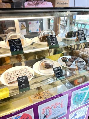 Clearly labeled vegan items  at Woeser Bakery in Dharamshala