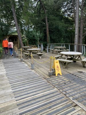 Outdoor seating  at Caffi Caban Cafe in Brynrefail