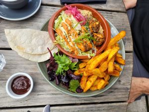 Daily lunch (Falafel with fries and more) at Caffi Caban Cafe in Brynrefail