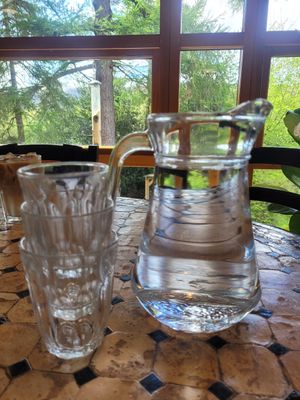 Jug lf Tap Water at Caffi Caban Cafe in Brynrefail