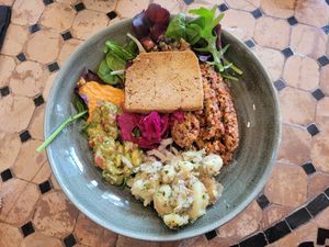 Salad of the Day (with added Tofu) at Caffi Caban Cafe in Brynrefail