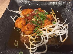 corn fritters with a spicy glaze  at LBK Craft in Nara