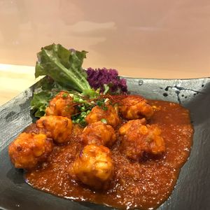 Corn fritter balls in vegetable chili at LBK Craft in Nara