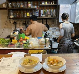 Amazing food keeps coming out of the tiny kitchen. This was our Penang Curry and Massaman Curry  at Tofu Kitchen in Koh Chang