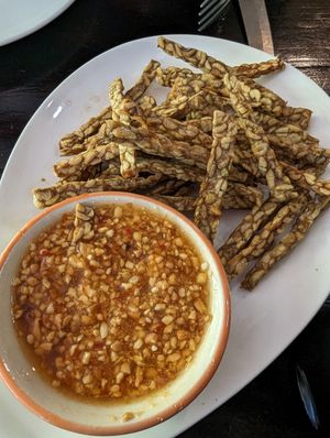 tempe fries with peanut sauce at Tofu Kitchen in Koh Chang