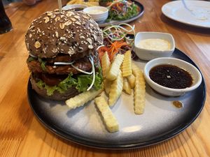 Barbecue Tempeh Burger  at Tofu Kitchen in Koh Chang