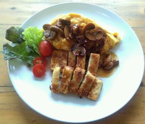 Mushroom Omelette Rice with Deep fried Tofu at Tofu Kitchen in Koh Chang