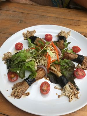 Such lovely presentation ! Mushrooms in seaweed served in a teriyaki sauce. Yum!  at Tofu Kitchen in Koh Chang