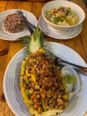 Panang curry and fried pineapple rice  at Tofu Kitchen in Koh Chang